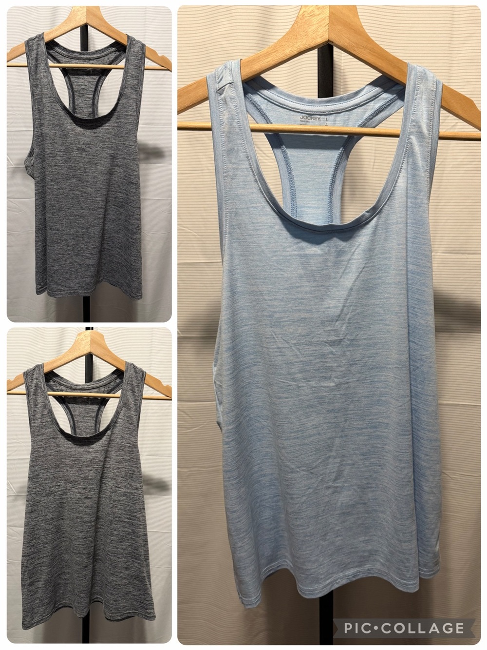 Lot Of 3 Jockey Racerback Performance Tank Tops Heather Black Light Blue Large
